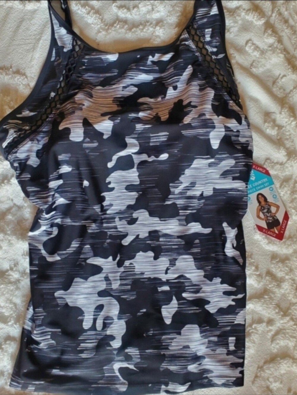 Black & Gray Camo Athletic Tankini  Top